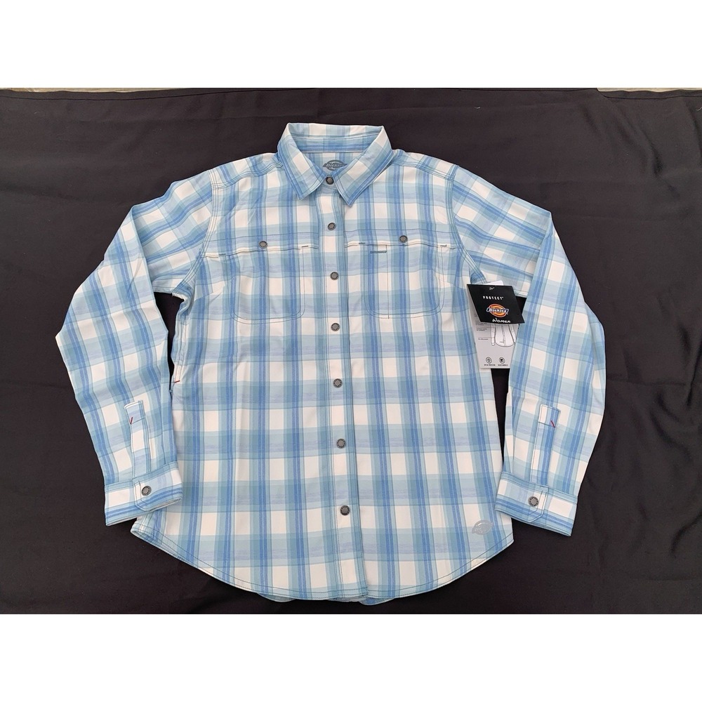 Dickies Womens Long‑Sleeve Temp‑IQ® Cooling Plaid Western Shirt  Blue Small